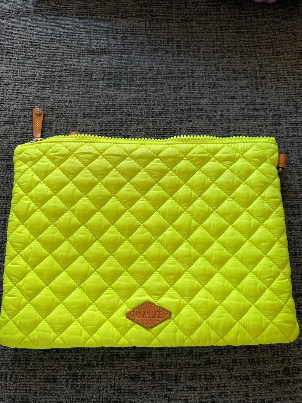 Mz Wallace Neon Yellow Quilted Zip Clutch